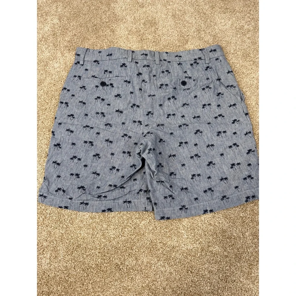 Banana‎ Republic Aiden Shorts Mens 34 Blue Palm Tree Print Linen Cotton Tropical